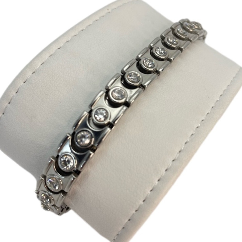 Speidel Stainless Steel Link/Stretch Bracelet With CZ’s